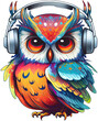 colorful sweet owl in a headphones