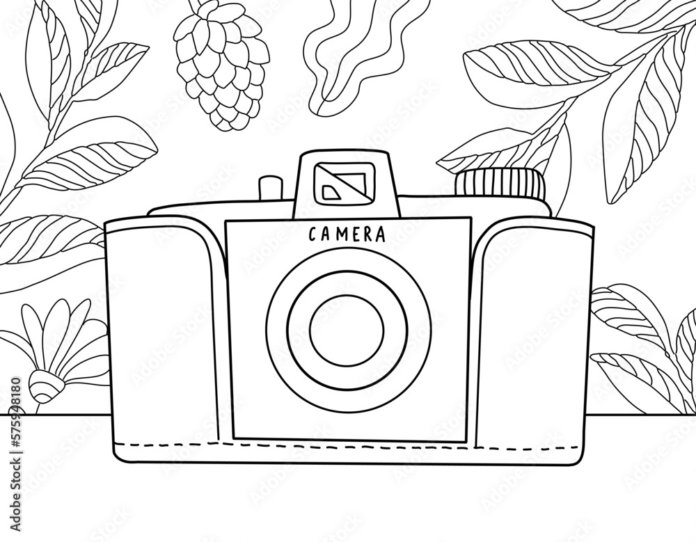 Coloring page for kids and adults. Hand drawn vintage objects ...