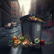 Container full of food. Food waste concept. Generative AI.	
