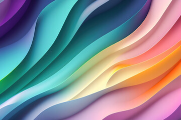 Aufkleber - Very colorful beautiful textured 3D background from many layers of colored paper. Iridescent cheerful pastel colors of blue turquoise pink and purple. AI generated.