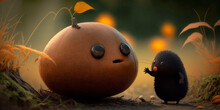 Funny Mole Chatting With A Goofy Pumpkin In The Autumn Garden