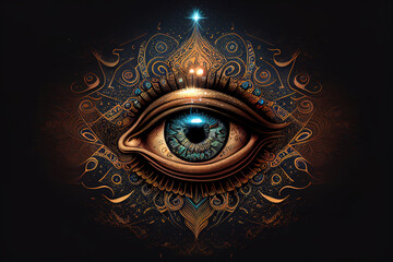 illustration of the activated third eye in sync with the cosmos, highlighting the pineal gland's lin