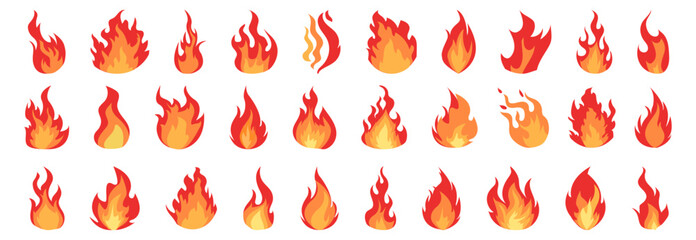 Poster - Big set of different fire flames in a flat design