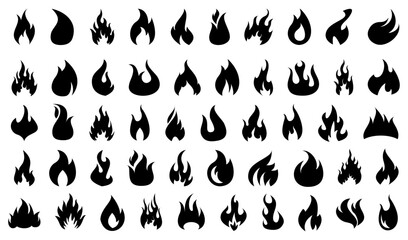 Poster - Big set of different fire flames in black