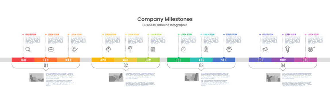 infographic template for business. 12 months timeline to success. presentation, roadmap, milestone. 