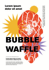Wall Mural - Bubble waffle. Price tag or poster design. Set of vector illustrations. Typography. Engraving style. Labels, cover, t-shirt print, painting.