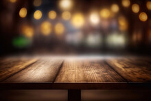 Empty Wooden Table With Bokeh Background. Generative AI
