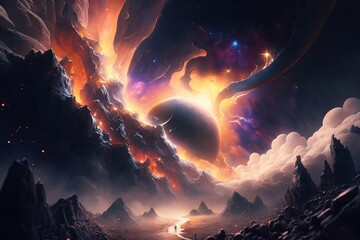 Wall Mural - spectacular colourful cloudy outer space scene. generative ai