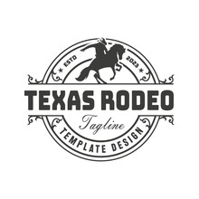 Retro Rodeo Emblem Logo With Equestrian Silhouette. Wild West Vintage Rodeo Badge. Vector Illustration.