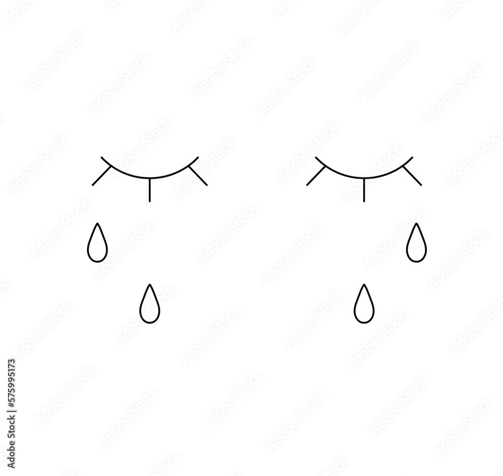 Vetor Vector isolated two closed crying eyes with tears stick figure ...