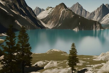 Wall Mural - Beautiful mountain and lake. Generative AI