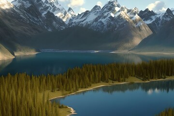 Wall Mural - Beautiful mountain and lake. Generative AI