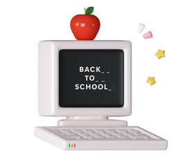 Poster - old vintage personal computer with red apple. Back to school concept. icon symbol clipping path. 3d render illustration