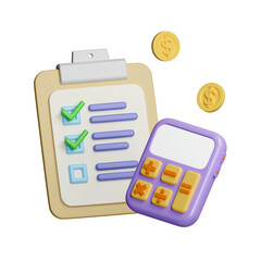 Poster - 3d tax payment and business tax with money coin, calculator. financial tax annual accounting, calculating and invoice. 3d rendering illustration. Clipping path of each element included.
