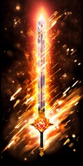 Wall Mural - a long steel sword bright gold handle diamond incrusted, generative ai, flame sword cover with fire energy, concept art for warrior power fantasy weapon 