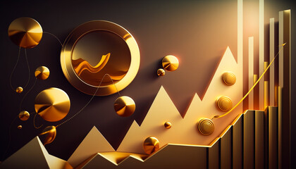 Wall Mural - A compelling abstract background featuring a dynamic stock chart and piles of gold coins - ai generated.