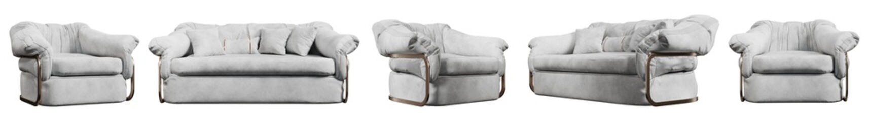 Aufkleber - Set of gray armchair and sofa isolated on transparent background. 3D render.