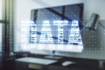 Poster - Creative Data word sign on modern laptop background. Multiexposure