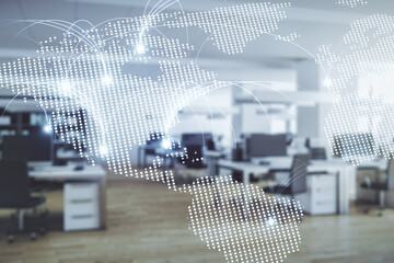 Poster - double exposure of abstract digital world map hologram with connections on modern corporate office b