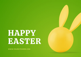 Poster - Happy Easter horizontal greeting card green rabbit bauble 3d design template realistic vector illustration
