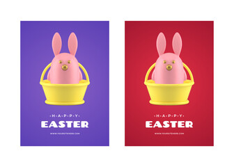 Poster - Easter rabbit holiday animal character 3d greeting card set design template realistic vector