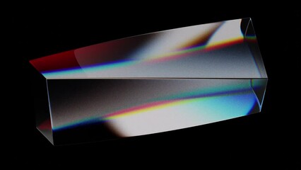 Dynamic animation of a twisted glass figure. The effect of light dispersion on a glass surface. Retro abstract animation with noise effect. 3d illustration