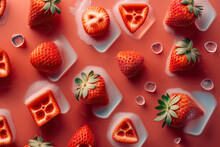 Background Of Beautiful Strawberry Slices On Frozen Surface. Generative AI