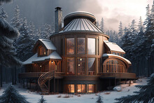 Modern House In A Beautiful Scenery. Generative IA