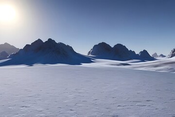 Wall Mural - desert landscape of cold planet, mountain landscape, snow. fantasy cold landscape. generative ai