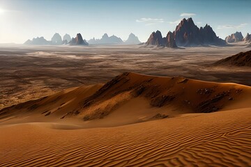 Wall Mural - desert landscape of cold planet, mountain landscape, snow. fantasy cold landscape. generative ai