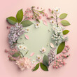 Cute field flowers on pastel background, empty green postcard. Flat lay, top view, flowers composition with copy space. Beautiful spring bloomed flowers. 3d render illustration. Generative AI art.