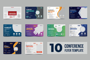 Wall Mural - Technology conference flyer template and Business webinar event invitation banner layout design and corporate business workshop, meeting & training promotion poster.