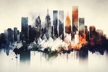 Beautiful Capital Of Country Of Abstract Patterns. A Beautiful Huge Metropolis In A Torn Style. High Resolution, Art, Generative Artificial Intelligence