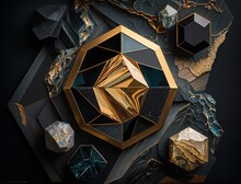 Marble Stone Texture Background Material With Elements Of Semi-precious Stones And Gold Created With Generative AI Technology