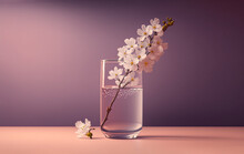 Glass Of Fresh Sakura Cherry Blossom Flowers In Vase. Generative AI