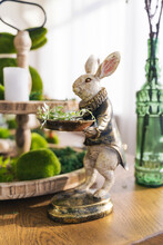 Vintage Hare Statue With A Table Tray. Decor For Table, Holidays, Easter