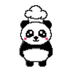 Wall Mural - Pixel art cute panda wearing a chef hat design mascot kawaii