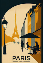 Retro Travel Agency Poster Promoting Paris, Generative AI
