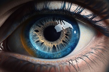 beautiful human blue eye realistic. wallpaper for phone, close-up, zoom, glare, eyelashes, retina sc