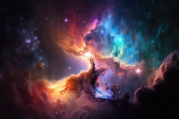 Wall Mural - futuristic nature view in galaxy. abstract space endless nebula galaxy background. star system, grav