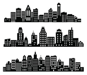 flat black cityscape silhouette city buildings set modern