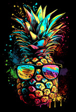 Pineapple In Sunglasses, Pop Art, Ai Generation