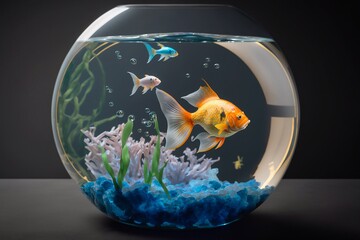 Wall Mural - Fish in a round aquarium. Generative AI