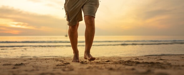 Poster - Man's footsteps on the beach 