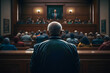 Court session of the Court of Law and Justice, Elderly man in the frame people listen to arguments and evidence, excuses. The concept of the judicial system. Generative AI