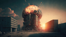 The Moment A Bomb Or Rocket Hits A Residential Building,Generative AI.