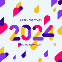 Wall Mural - Design numbers 2024. Template business diary cover for the Happy New Year 2024 with wishes. Colored design of brochure, postcard, banner. Vector Christmas decorations. Isolated on white background.