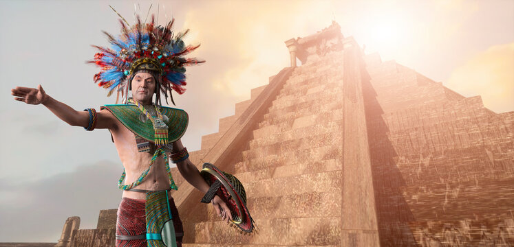 historical portrait of maya prince ruler of the aztecs 3d render