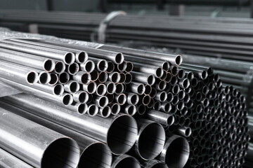 stainless steel pipes in an industrial warehouse
