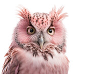 Pink Owl Head Isolated On White Background. Generative AI